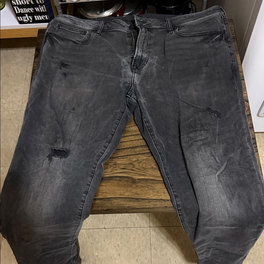 Express Men's Charcoal Distressed Jeans